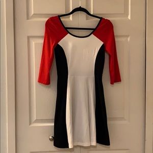 Fun color block long sleeve dress w low back